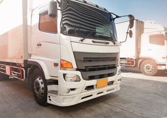 Container Truck at A Parking. Freight Truck Transportation.