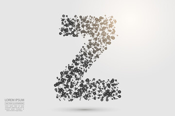 Abstract letters font is composed of three-dimensional triangles, lines, dots and spider webs of connections. Vector illustration eps 10.