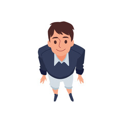 Top view of brunette man looking up, cartoon flat vector illustration isolated.