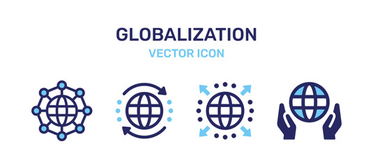 International globalization, global business icon vector isolated on white. - obrazy, fototapety, plakaty