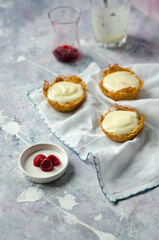 Raspberry with pudding on a bed of kadayif