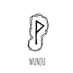 Wunju rune written on a stone. Vector illustration. Isolated on white.