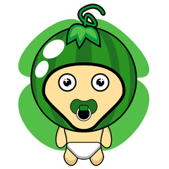 Vector illustration of a cartoon character in a baby watermelon mascot costume