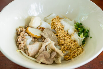 Noodles with boiled pork and meat ball, Thai cuisine