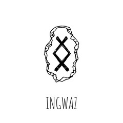 Ingwaz rune written on a stone. Vector illustration. Isolated on white.