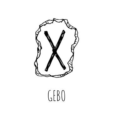 Gebo rune written on a stone. Vector illustration. Isolated on white.