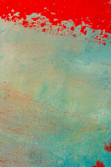 abstract creative background: red blurred stains of colored primer when toning the canvas, temporary object.