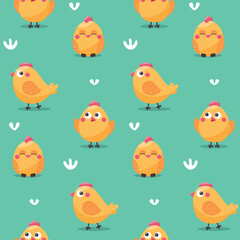 Cute spring Easter seamless pattern with chickens. Happy Easter seamless pattern