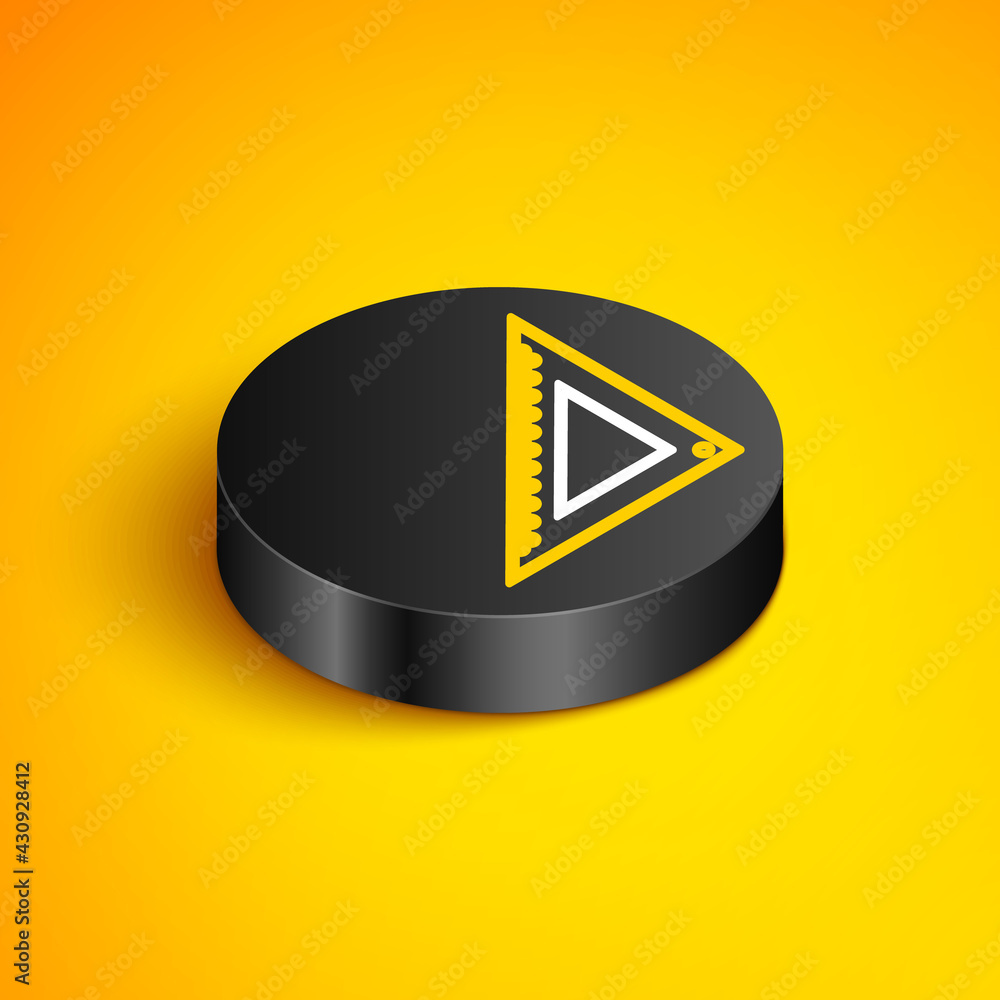 Poster isometric line triangular ruler icon isolated on yellow background. straightedge symbol. geometric s