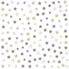 Cute festive background with gold falling stars. Holiday seamless pattern. Ornament for gift wrapping paper, fabric, clothes, textile, surface textures, scrapbook. Christmas star. Vector illustration.