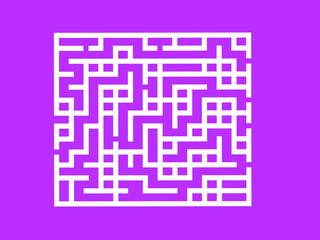 Abstact square labyrinth. Educational game for kids. Puzzle for children. Maze conundrum. Find the right path. Vector illustration with Isolated simple square maze white line on pink background.