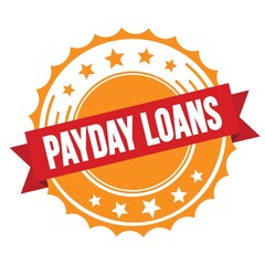 PAYDAY LOANS text on red orange ribbon stamp.