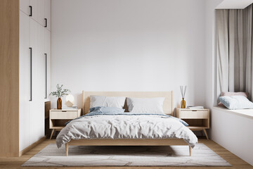 Interior Bedroom Wall Mockup - 3d Rendering, 3d Illustration
