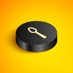 Isometric line Spoon icon isolated on yellow background. Cooking utensil. Cutlery sign. Black circle button. Vector