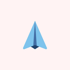 Letter A with paper plane shape logo design concept. Blue letter A design concept. Simple blue paper plane element.