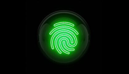 Fingerprint. fingerprint icon. Nixie tube indicator. Gas discharge indicators and lamps. 3D. 3D Rendering