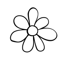 Flower icon. Hand drawn simple black outline vector illustration clip art in doodle style, isolated on white background