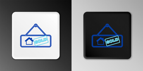 Line Hanging sign with text Sold icon isolated on grey background. Sold sticker. Sold signboard. Colorful outline concept. Vector