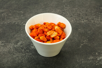 Chili peanut snack in the bowl