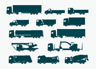 Different trucks icons set. Vector illustration.