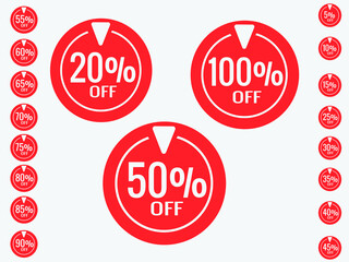 Black friday promotion Price tag sale template discount label set 5% to100% off.Sale percent sticker price tag vector illustration.Set black friday sale badges  .ai