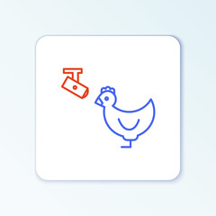 Line Chicken farm and wireless Controlling CCTV security camera icon isolated on white background. Colorful outline concept. Vector