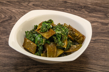 Vagan cuisine with roasted green bean