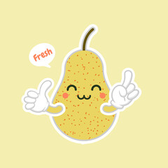 cute and kawaii cartoon style yellow pear characters for healthy food, vegan and cooking design.