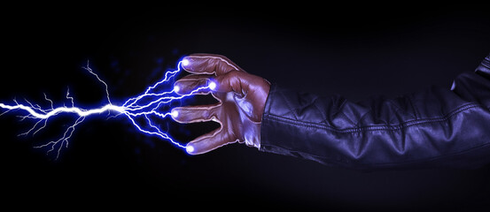 Hand shooting out a bolt of lightning - Dark and mysterious