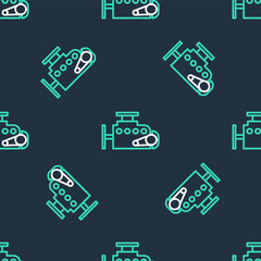 Line Car engine icon isolated seamless pattern on black background. Vector