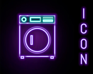 Glowing neon line Washer icon isolated on black background. Washing machine icon. Clothes washer - laundry machine. Home appliance symbol. Colorful outline concept. Vector