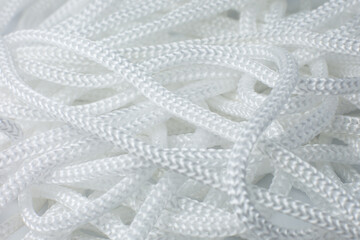 White cotton rope texture background. Thread Macro photo, close up.