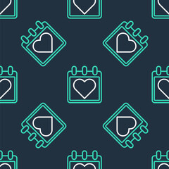 Line Calendar with heart icon isolated seamless pattern on black background. Valentines day. Love symbol. February 14. Vector