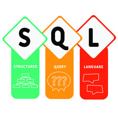 SQL - Structured Query Language acronym. business concept background.  vector illustration concept with keywords and icons. lettering illustration with icons for web banner, flyer, landing pag
