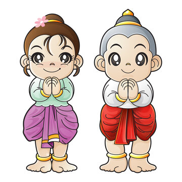 The wai has been adopted by western cultural symbols in Thailand, Sawaddee Thailand,Vector, Illustration, graphic, Sawaddee=Say Hello
