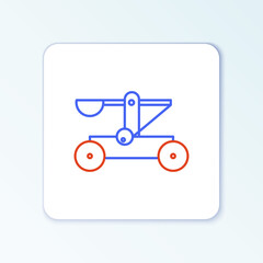 Line Old medieval wooden catapult shooting stones icon isolated on white background. Colorful outline concept. Vector