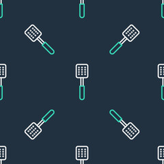Line Spatula icon isolated seamless pattern on black background. Kitchen spatula icon. BBQ spatula sign. Barbecue and grill tool. Vector