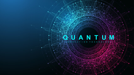 Quantum computer innovation technology concept. Sphere explosion background. Deep learning artificial intelligence. Big data algorithms visualization quantum explosion vector illustration