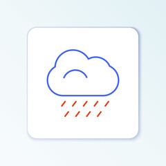 Line Cloud with rain icon isolated on white background. Rain cloud precipitation with rain drops. Colorful outline concept. Vector