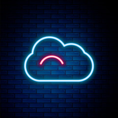 Glowing neon line Cloud icon isolated on brick wall background. Colorful outline concept. Vector