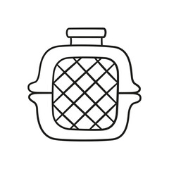 Pet carrier in doodle style. Bag for cats and dogs. Isolated hand drawn vector illustration on white background.