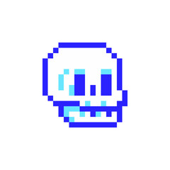 Fototapeta premium Human skull pixel art icon, isolated on white background vector illustration. 8-bit sprite.Design stickers, logo, mobile app, embroidery. 