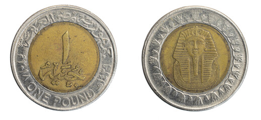 Egypt one pound coin on white isolated background