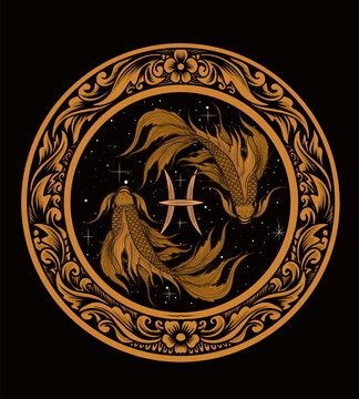 illustration vector pisces zodiac symbol with circle ornament