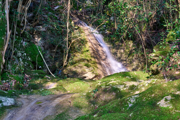 Water cascade in a wood in Recco, Liguria, Italy