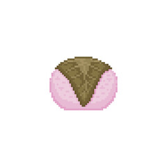 Pixel hanami mochi. Pixel art sakura mochi. Japanese hanami sakura mochi cake in 8 bit retro style. Isolated vector.