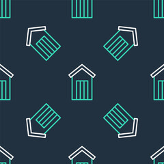 Line Wooden outdoor toilet icon isolated seamless pattern on black background. Vector