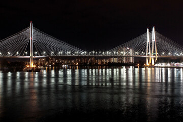 the bridge of the city of St. Petersburg, the Neva River, night picture