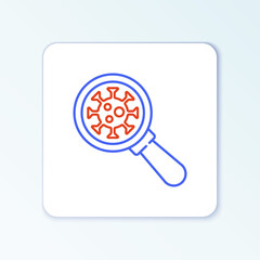 Line Virus under magnifying glass icon isolated on white background. Corona virus 2019-nCoV. Bacteria and germs, microbe, fungi. Colorful outline concept. Vector