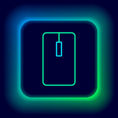 Glowing neon line Computer mouse icon isolated on black background. Optical with wheel symbol. Colorful outline concept. Vector